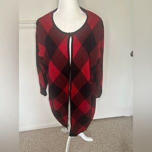Anne Klein Red and Black Argyle Cardigan Sweater size 1X